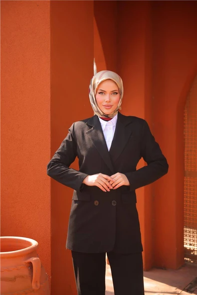 Kruvaze Dört Düğmeli Ceket Takımı - (38-46) - 71250 - Siyah - 6