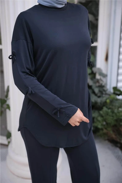 O Yaka Kolları Kurdela Detaylı İkili Tesettür Eşofman Takımı - 71251.015 - Lacivert - 6