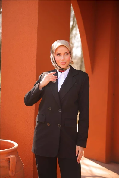 Kruvaze Dört Düğmeli Ceket Takımı - (38-46) - 71250 - Siyah - 7