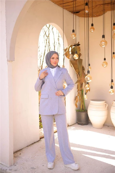 Kruvaze Dört Düğmeli Ceket Takımı - 71250.008 - Gri - Resim 5