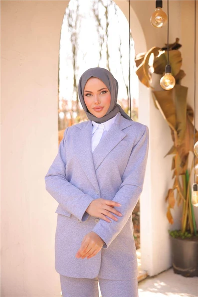 Kruvaze Dört Düğmeli Ceket Takımı - 71250.008 - Gri - Resim 7