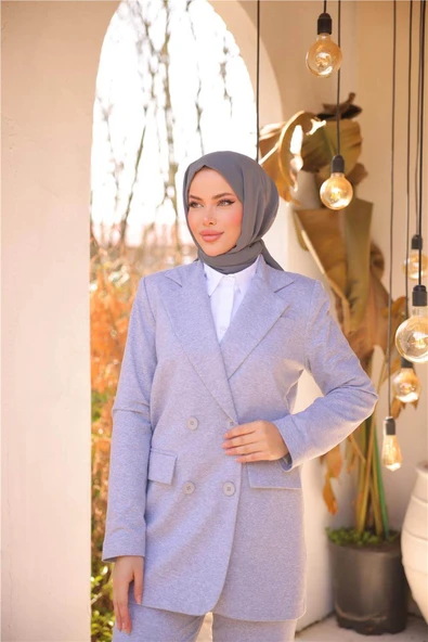 Kruvaze Dört Düğmeli Ceket Takımı - 71250.008 - Gri - Resim 6