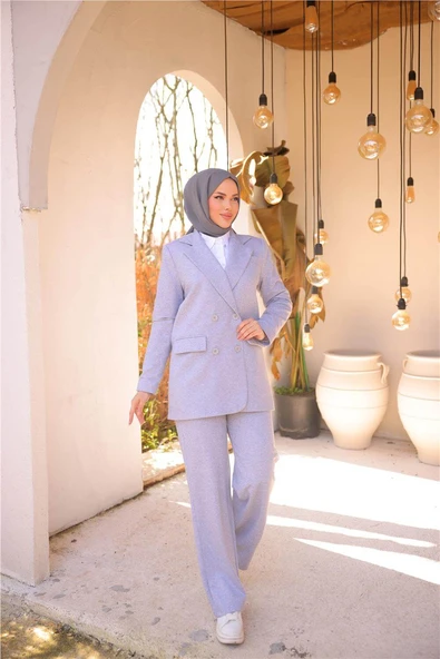 Kruvaze Dört Düğmeli Ceket Takımı - 71250.008 - Gri ürün görseli