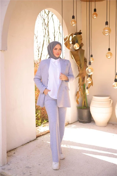 Kruvaze Dört Düğmeli Ceket Takımı - 71250.008 - Gri - Resim 3