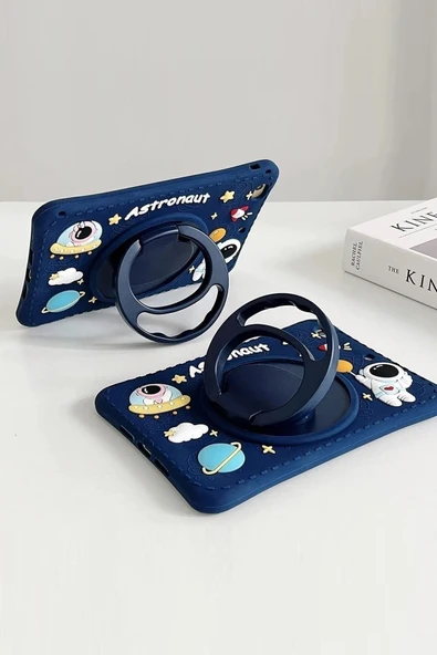 Honor Pad X8A 11 inç Uyumlu Pembe Kedi Çocuk Kılıfı Askılı 360 Dönebilen Standlı Eğlenceli Koruyucu  LACİVERT - 3