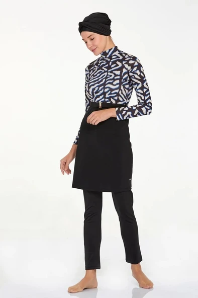 Adasea 4524 Siyah Garnili Tasarım Tam Kapalı Tesettür Mayo - Resim 2