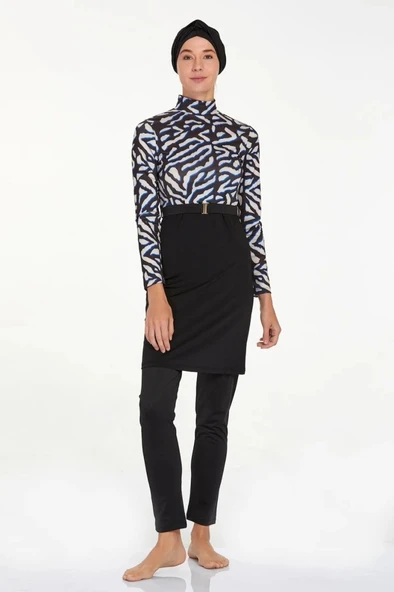 Adasea 4524 Siyah Garnili Tasarım Tam Kapalı Tesettür Mayo - Resim 3