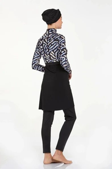 Adasea 4524 Siyah Garnili Tasarım Tam Kapalı Tesettür Mayo - Resim 5