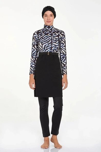 Adasea 4524 Siyah Garnili Tasarım Tam Kapalı Tesettür Mayo - Resim 6