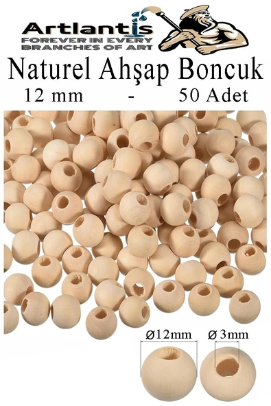 Naturel Ahşap Boncuk 12mm 50 li 1 Paket Ham Boyanabilir Ahşap Yuvarlak Doğal Boncuklar Takı Tasarım Ektinlik Kreş Okul