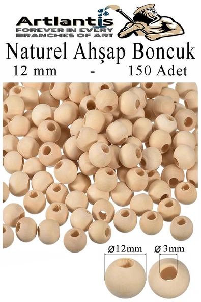 Naturel Ahşap Boncuk 12mm 150 li 1 Paket Ham Boyanabilir Ahşap Yuvarlak Doğal Boncuklar Takı Tasarım Ektinlik Kreş Okul