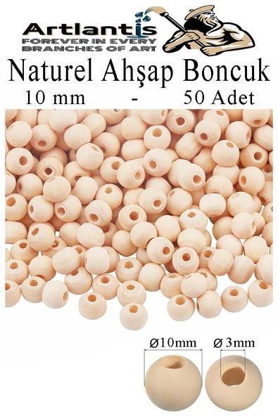 Naturel Ahşap Boncuk 10mm 50 li 1 Paket Ham Boyanabilir Ahşap Yuvarlak Doğal Boncuklar Takı Tasarım Ektinlik Kreş Okul