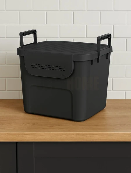 3’lü Set Soğanlık Sepet Havalandırmalı Erzak Kutusu Bpa Free Sebzelik Saklama Kutusu Antrasit 90 Lt - Resim 3