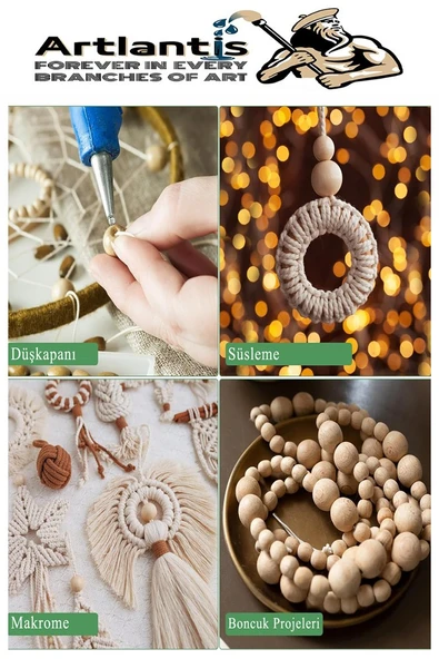 Naturel Ahşap Boncuk 14mm 50 li 1 Paket Ham Boyanabilir Ahşap Yuvarlak Doğal Boncuklar Takı Tasarım Ektinlik Kreş Okul - 7