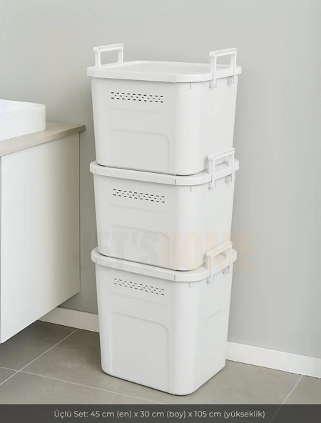 3’lü Set Soğanlık Sepet Havalandırmalı Erzak Kutusu Bpa Free Sebzelik Saklama Kutusu Beyaz 90 Lt - 2