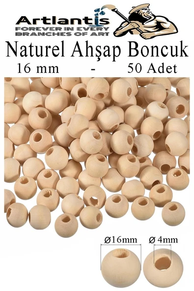 Naturel Ahşap Boncuk 16mm 50 li 1 Paket Ham Boyanabilir Ahşap Yuvarlak Doğal Boncuklar Takı Tasarım Ektinlik Kreş Okul