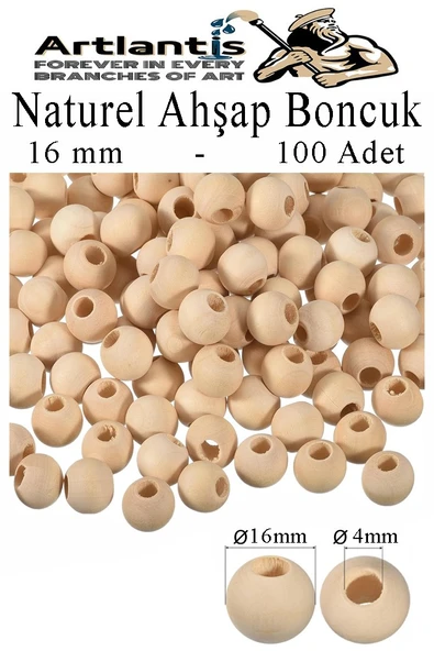 Naturel Ahşap Boncuk 16mm 100 lü 1 Paket Ham Boyanabilir Ahşap Yuvarlak Doğal Boncuklar Takı Tasarım Ektinlik Kreş Okul