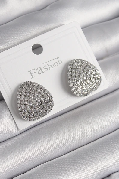 Pirinç Gümüş Renk Zirkon Taşlı Plaka Model Kadın Küpe - TJ-BKP9980 ürün görseli 1