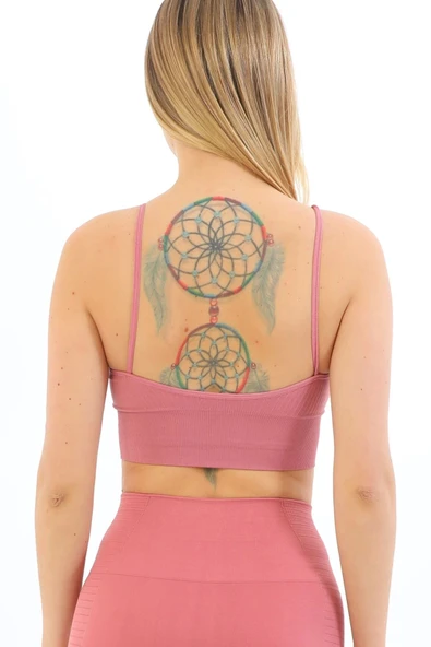 Özel Üretim Göğüs Toparlayıcı Sarkma Önleyen Spor Günlük İnce İp Askılı Pedli Fitilli Crop Büstiyer - 4