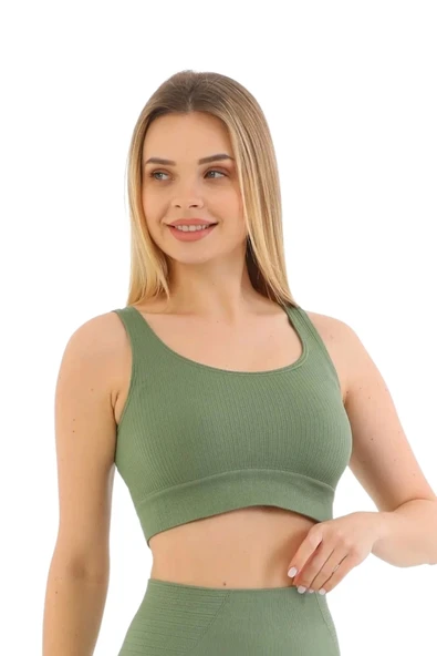 Premium Göğüs Toparlayıcı Sarkma Önleyen Spor Günlük Kalın Askılı Pedli Fitilli Crop Büstiyer - 4