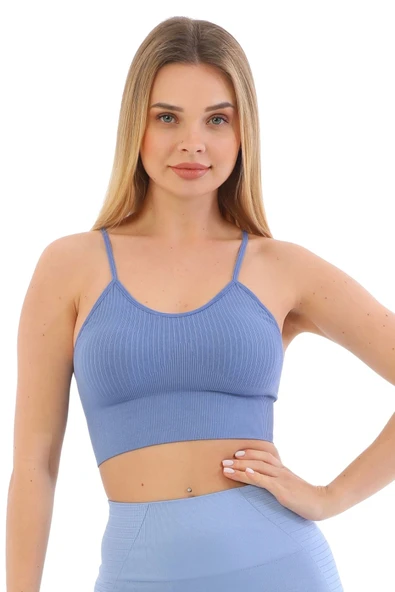 Özel Üretim Göğüs Toparlayıcı Sarkma Önleyen Spor Günlük İnce İp Askılı Pedli Fitilli Crop Büstiyer - 8