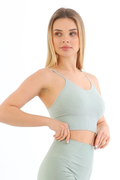 Özel Üretim Göğüs Toparlayıcı Sarkma Önleyen Spor Günlük İnce İp Askılı Pedli Fitilli Crop Büstiyer - 8