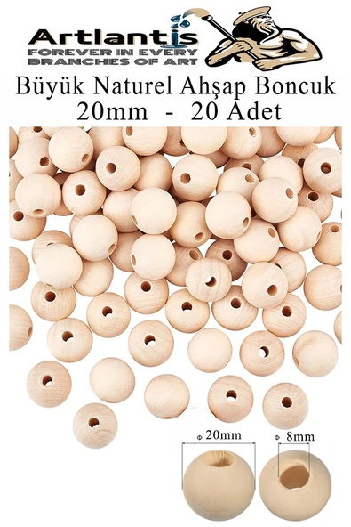 Naturel Ahşap Boncuk 20mm 20 li 1 Paket Ham Boyanabilir Ahşap Yuvarlak Doğal Boncuklar Takı Tasarım Ektinlik Kreş Okul