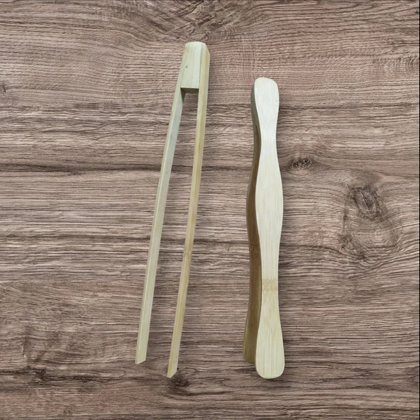 2 li set Cilasız Doğal Ahşap Teflon Maşa Kızartma ve Börek Maşası