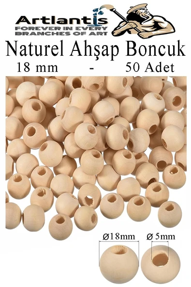 Naturel Ahşap Boncuk 18mm 50 li 1 Paket Ham Boyanabilir Ahşap Yuvarlak Doğal Boncuklar Takı Tasarım Ektinlik Kreş Okul