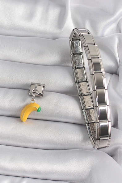 316L Çelik Gümüş Renk Sallantı Muz Model Nomination Charm - TJ-BC1167 - 2