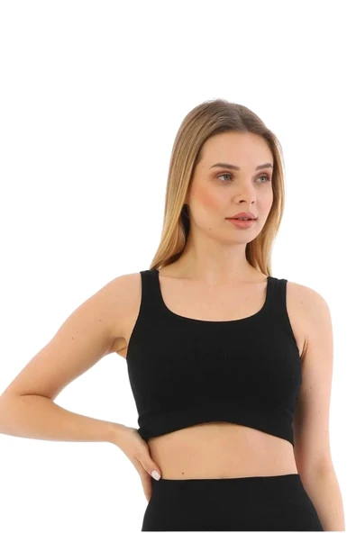 Premium Göğüs Toparlayıcı Sarkma Önleyen Spor Günlük Kalın Askılı Pedli Fitilli Crop Büstiyer - 3