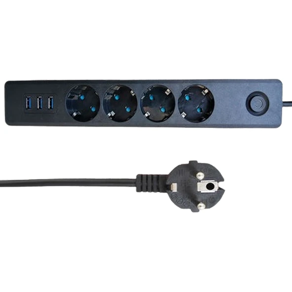 Grup Priz Akım Korumalı 4 Priz 3 USB Girişli Uzatma Kablosu Güç&Şarj - 3