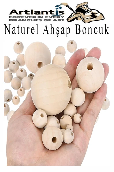 Naturel Ahşap Boncuk 24mm 50 li 1 Paket Ham Boyanabilir Ahşap Yuvarlak Doğal Boncuklar Takı Tasarım Ektinlik Kreş Okul - 3