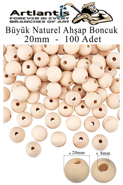 Naturel Ahşap Boncuk 20mm 100 lü 1 Paket Ham Boyanabilir Ahşap Yuvarlak Doğal Boncuklar Takı Tasarım Ektinlik Kreş Okul