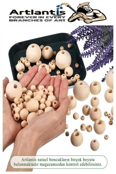 Naturel Ahşap Boncuk 24mm 100 lü 1 Paket Ham Boyanabilir Ahşap Yuvarlak Doğal Boncuklar Takı Tasarım Ektinlik Kreş Okul - 4
