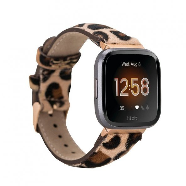 Bouletta Fitbit Versa2-3 Deri Kordon Tüylü Leopar