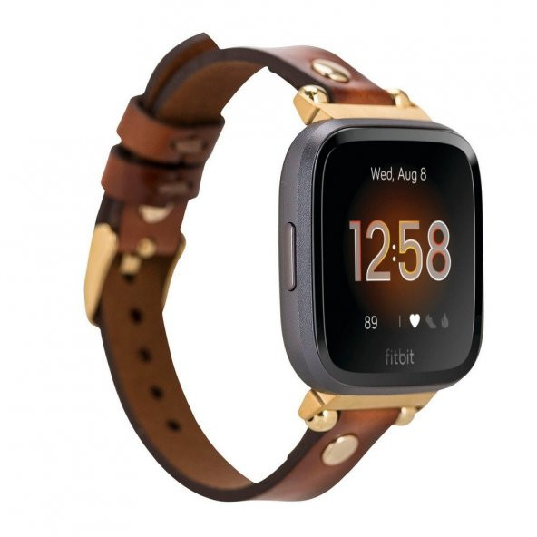Bouletta Fitbit Versa2-3 Deri Kordon Ferro Gold Troklu RST2EF Taba