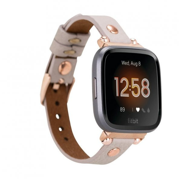 Bouletta Fitbit Versa2-3 Seri Uyumlu Deri Kordon Ferro R.Gold Troklu ERC3 Bej