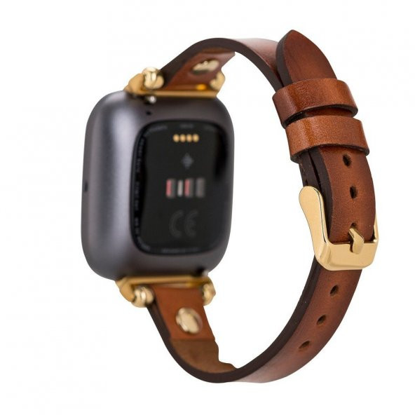 Bouletta Fitbit Versa2-3 Deri Kordon Ferro Gold Troklu RST2EF Taba - 2