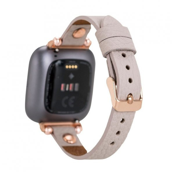 Bouletta Fitbit Versa2-3 Seri Uyumlu Deri Kordon Ferro R.Gold Troklu ERC3 Bej - 2