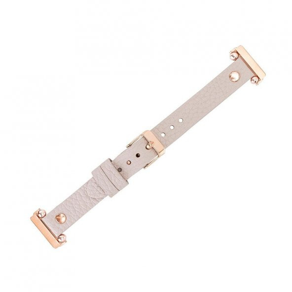 Bouletta Fitbit Versa2-3 Seri Uyumlu Deri Kordon Ferro R.Gold Troklu ERC3 Bej - 5