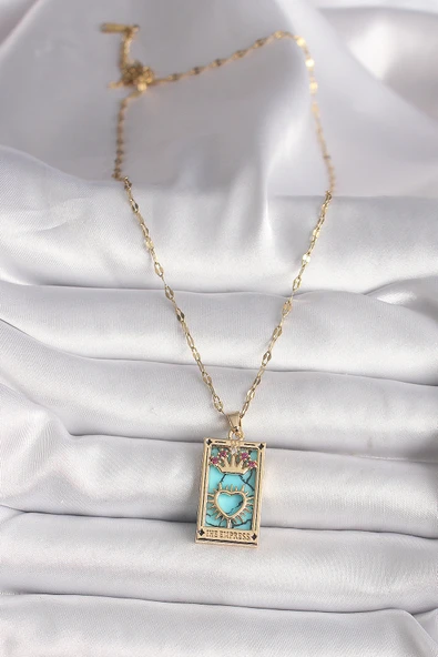 316L Gold Renk Pembe Zirkon Taşlı Taç Kalp Portre Model Kadın Kolye - TJ-BKO9670 - Resim 2