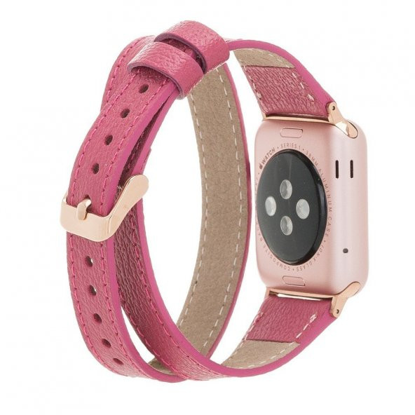 Bouletta Apple Watch Deri Kordon 42-44mm Slim Çift Tur CP4 Fuşya - 2