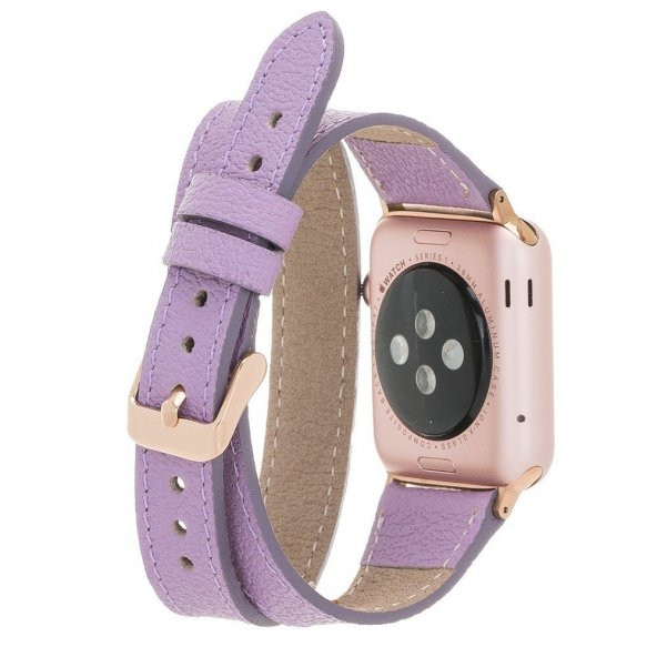 Bouletta Apple Watch Deri Kordon 42-44mm Slim Çift Tur CP22 Lila - 2