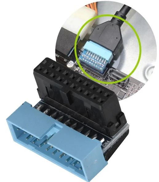 USB 3.0 19 20 Pin Dişi Erkek 90 Derece Yön Değiştirme Uzatma Adaptörü 2 Adet 4976 - Resim 3