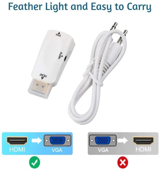 HDMI to VGA 3.5mm Jack Ses Çıkışlı FHD 1080P Çevirici Dönüştürücü 4867 - 5