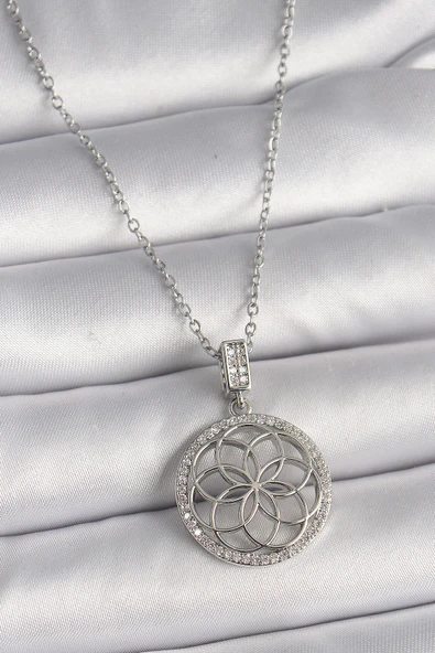 316L Çelik Gümüş Renk Zincir Zirkon Taşlı Lotus Model Kadın Kolye - TJ-BKO9731 ürün görseli 1