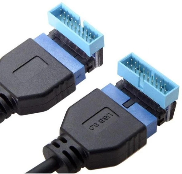 USB 3.0 19 20 Pin Dişi Erkek 90 Derece Yön Değiştirme Uzatma Adaptörü 2 Adet 4976 - Resim 2