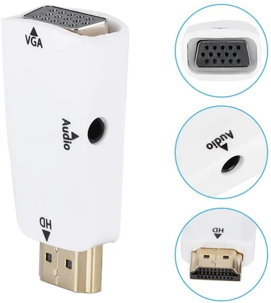 Ancheyn HDMI to VGA 3.5mm Jack Ses Çıkışlı FHD 1080P Dönüştürücü 4867 - Resim 2
