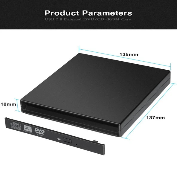 Ancheyn USB Sata 12.7 mm DVD RW Writer Kutusu External Harici Caddy Kutu 5115 - Resim 8